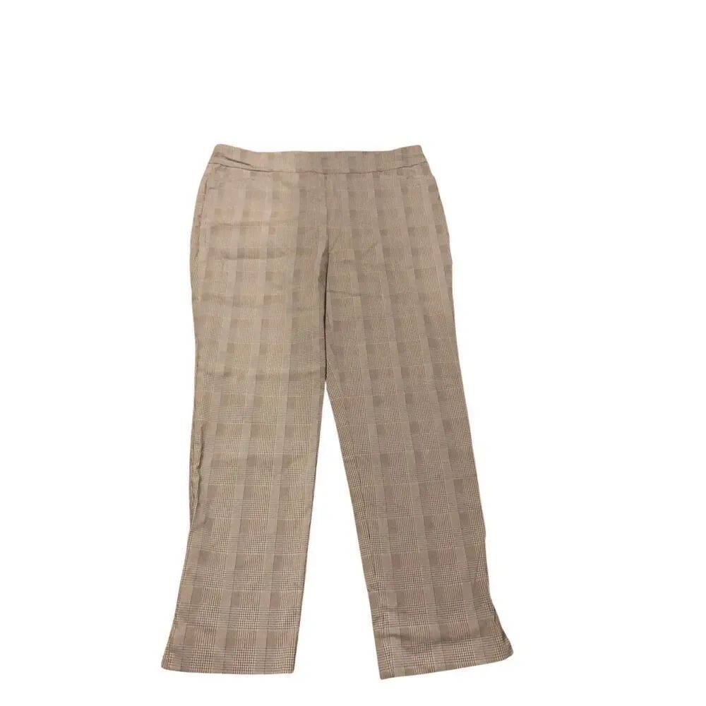 CHICOS BEIGE PLAID PANTS PULL ON STRETCH ACADEMIA SIZE 2R